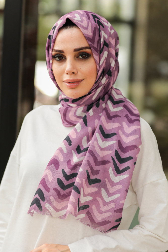 Neva Style - V Desenli Lila Şal 7516LILA - 1
