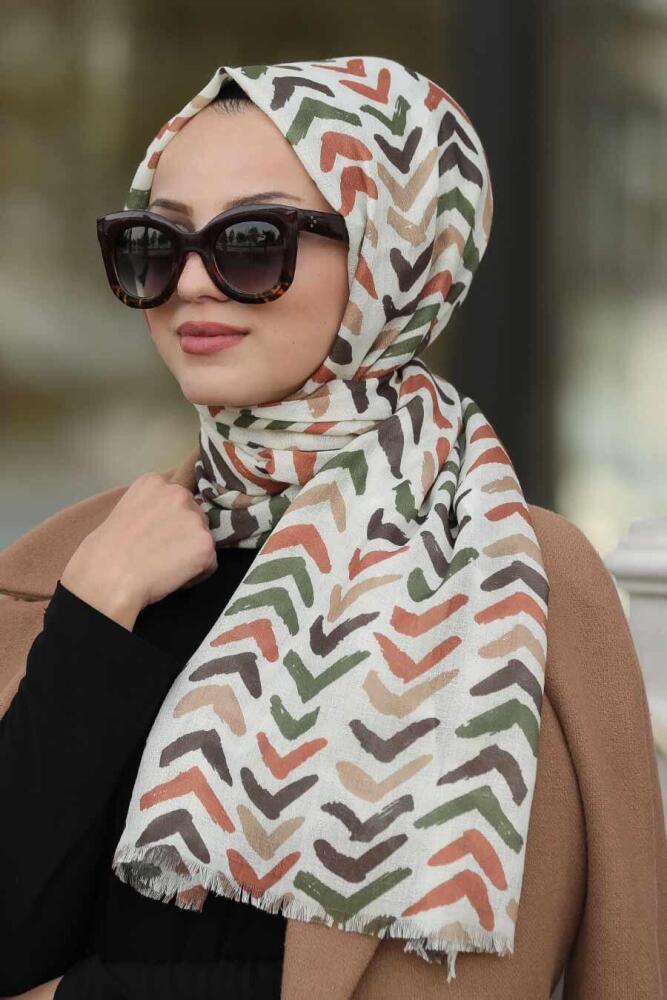 Neva Style - V Desenli Yeşil Şal 7516Y - 1