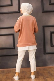 Neva Style - V Şerit Koyu Somon Tesettür Sweatshirt 6302KSMN - Thumbnail