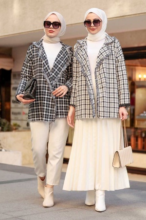 Neva Style - Veste Blazer Hijab Tweed Ecru 1557E - 5