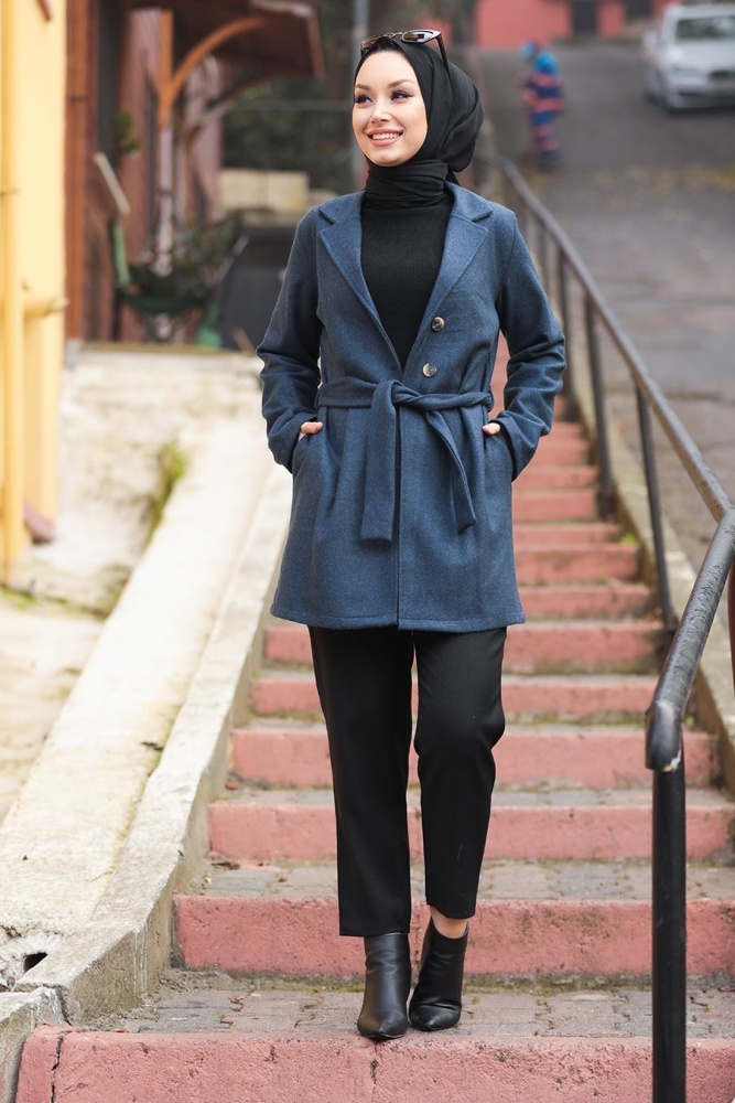 Neva Style - Veste Hijab Bleu İndigo 5602IM - 1