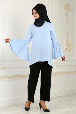 Neva Style - Volan Kol Bebe Mavisi Tesettür Tunik 52430BM - 1