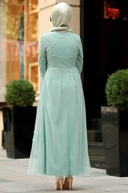 Neva Style - Volan Kol Çağla Yeşili Tesettür Elbise 100421CY - Thumbnail