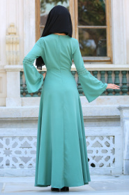 Neva Style - Volan Kol Çağla Yeşili Tesettür Elbise 41580CY - Thumbnail