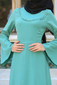 Neva Style - Volan Kol Çağla Yeşili Tesettür Elbise 41580CY - Thumbnail