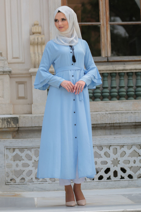 Neva Style - Volan Kol Düğmeli Bebek MavisiTesettür Elbise 52360BM