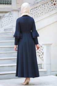 Neva Style - Volan Kol Düğmeli Lacivert Tesettür Elbise 52360L - Thumbnail