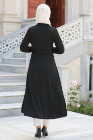 Neva Style - Volan Kol Düğmeli Siyah Tesettür Elbise 52360S - Thumbnail