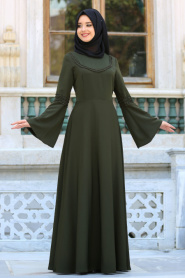 Neva Style - Volan Kol Haki Tesettür Elbise 41580HK - Thumbnail