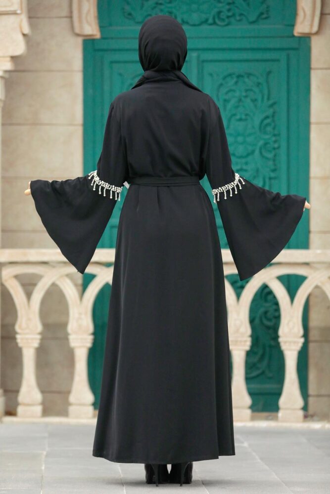  Volan Kol Siyah Tesettür Abaya 392800S - 3