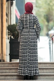 Neva Style - Volan Kol Siyah Tesettür Elbise 23812S - Thumbnail