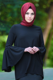 Neva Style - Volan Kol Siyah Tesettür Tunik 52430S - Thumbnail