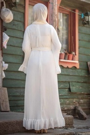Neva Style - Volan Kollu Beyaz Tesettür Elbise 1310B - Thumbnail