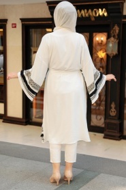 Neva Style - Volan Kollu Beyaz Tesettür Kimono 10455B - Thumbnail