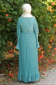 Neva Style - Volan Kollu Çağla Yeşili Tesettür Elbise 1310CY - Thumbnail