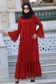 Neva Style- Volan Kollu Fırfırlı Tesettür Elbise 41620KRMT - Thumbnail
