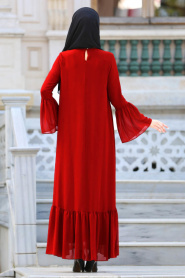 Neva Style- Volan Kollu Fırfırlı Tesettür Elbise 41620KRMT - Thumbnail