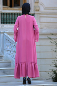 Neva Style- Volan Kollu Fırfırlı Gül Kurusu Tesettür Elbise 41620GK - Thumbnail