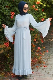 Neva Style - Volan Kollu Gri Tesettür Elbise 1310GR - Thumbnail