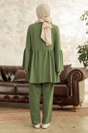 Neva Style - Volan Kollu Haki Tesettür İkili Takım 6250HK - 4