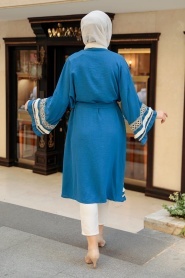 Neva Style - Volan Kollu İndigo Mavisi Tesettür Kimono 10455IM - Thumbnail