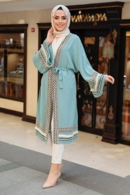 Neva Style - Volan Kollu Mint Mavisi Tesettür Kimono 10455MINTM - Thumbnail