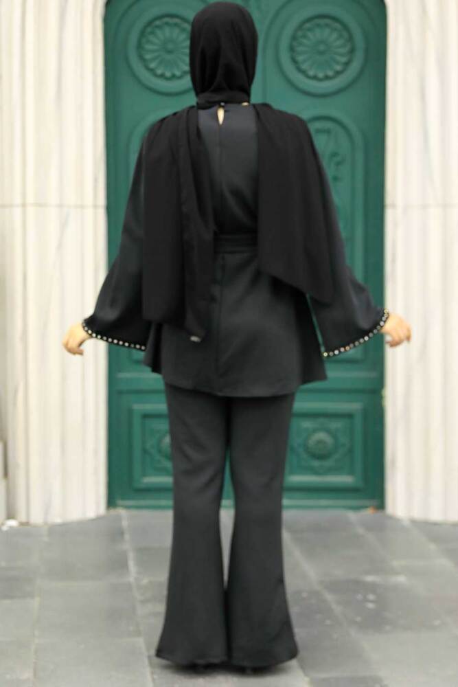 Neva Style - Volan Kollu Siyah Tesettür İkili Takım 22169S - 2