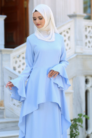 Neva Style - Volanlı Bebek Mavisi Tesettür Elbise 41540BM - Thumbnail
