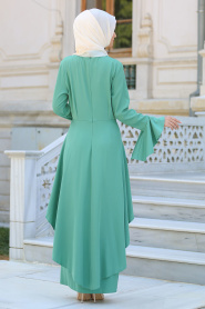 Neva Style - Volanlı Çağla Yeşili Tesettür Elbise 41540CY - Thumbnail