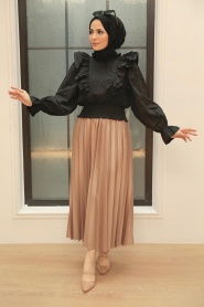 Neva Style - Volanlı Siyah Tesettür Bluz 8428S - Thumbnail