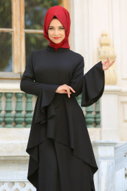 Neva Style - Volanlı Siyah Tesettür Elbise 41540S - Thumbnail