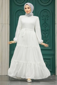Neva Style - White Hijab Dress 1384B - Thumbnail