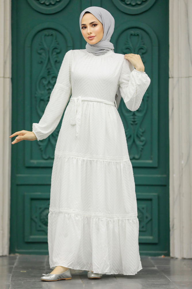 White Hijab Dress 1384B - 6
