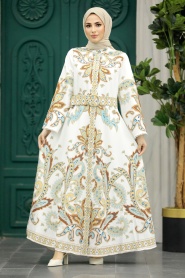 Neva Style - White Hijab Dress 22342B - Thumbnail