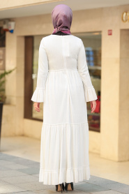 Volan Kol Beyaz Tesettür Elbise 41310B - Thumbnail