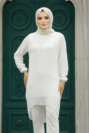 Neva Style - White Hijab For Women Tunic 91235B - Thumbnail