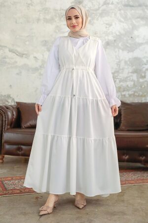 White Hijab Gilet Dress 577B - 1