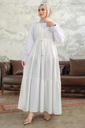 White Hijab Gilet Dress 577B - 2