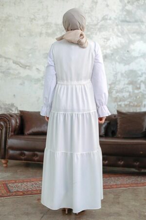 White Hijab Gilet Dress 577B - 3