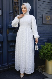 Neva Style - White Hijab Maxi Dress 1388B - Thumbnail