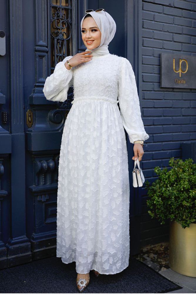 White Hijab Maxi Dress 1388B - 2