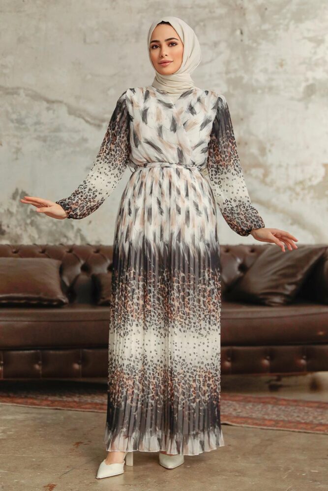 White Hijab Maxi Dress 3889B - 1