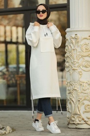 Neva Style - White Hijab Sweatshirt 1246B - Thumbnail