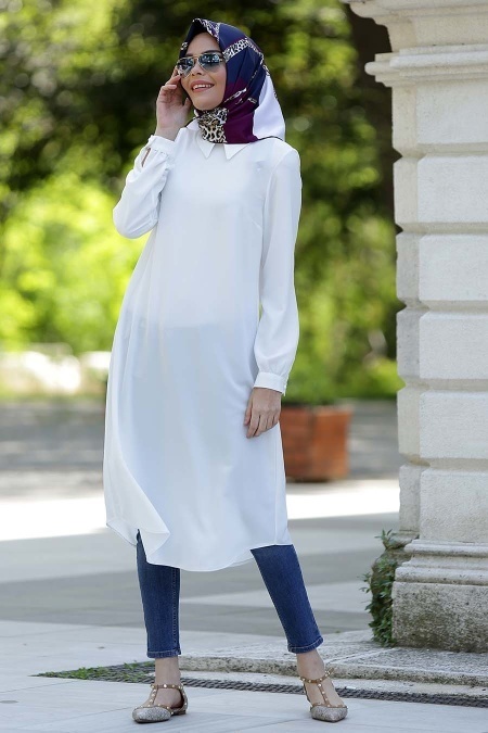 Neva Style - White Hijab Tunic 809B