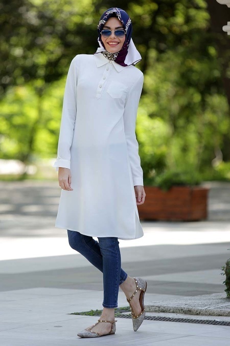 Neva Style - White Hijab Tunic 810B