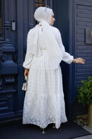 Neva Style - White Long Dress for Muslim Ladies 1389B - Thumbnail