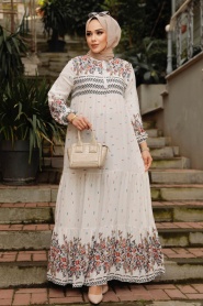 Neva Style - White Long Dress for Muslim Ladies 50095B - Thumbnail