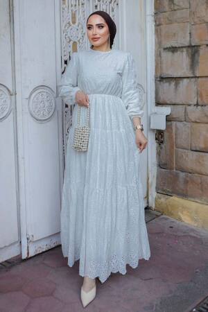 White Long Muslim Dress 13750B - 1
