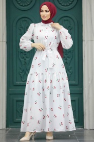 Neva Style - White Long Sleeve Dress 5918B - Thumbnail