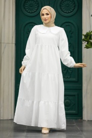 Neva Style - White Muslim Dress 57343B - Thumbnail